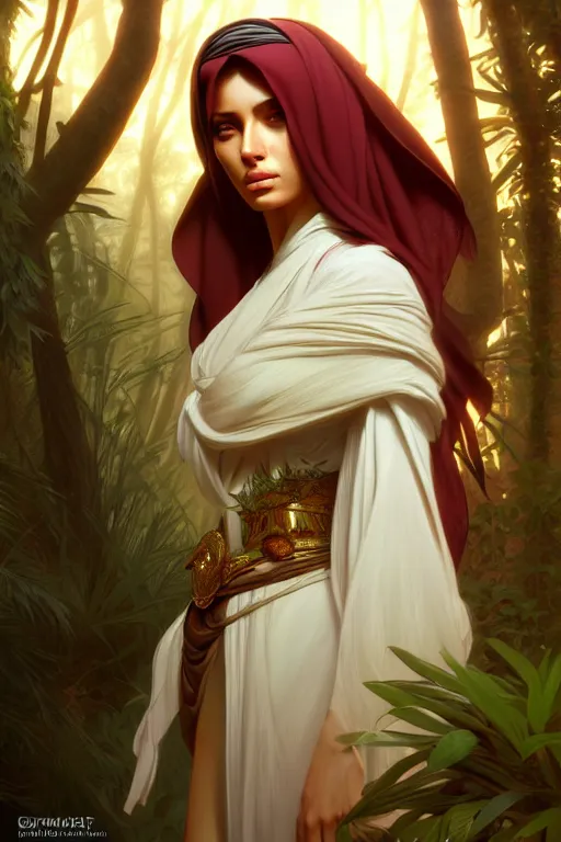 Image similar to beautiful digital painting of a stylish arabian female forest with high detail, 8 k, stunning detail, works by artgerm, greg rutkowski and alphonse mucha, unreal engine 5, 4 k uhd