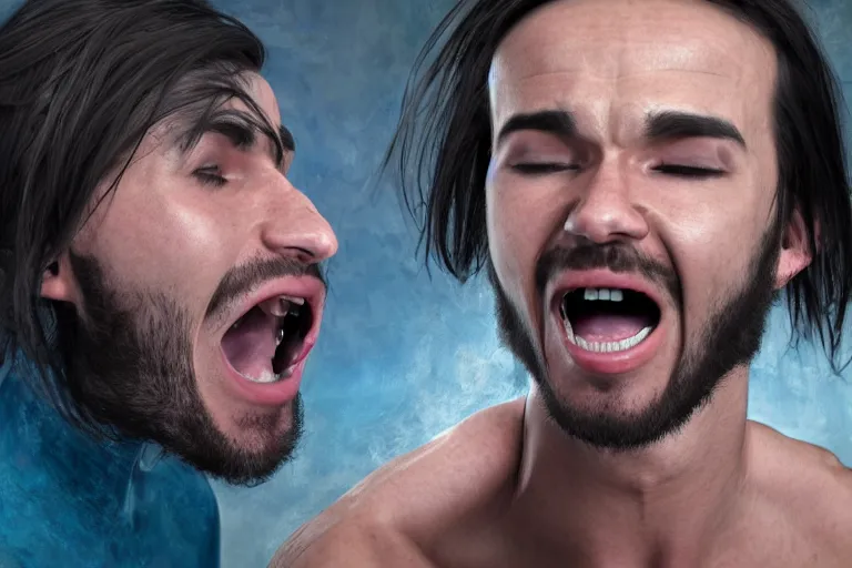 Image similar to cr 1 tikal screaming at the top of his lungs, photorealistic, 8 k