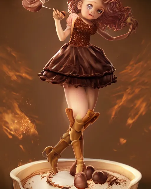 Image similar to a girl as personification pf chocolate cupcake, fantasy bakery, digital art by krenz kushart, wlop, laurie greasly, intricate details, global illumination, smooth, epic composition