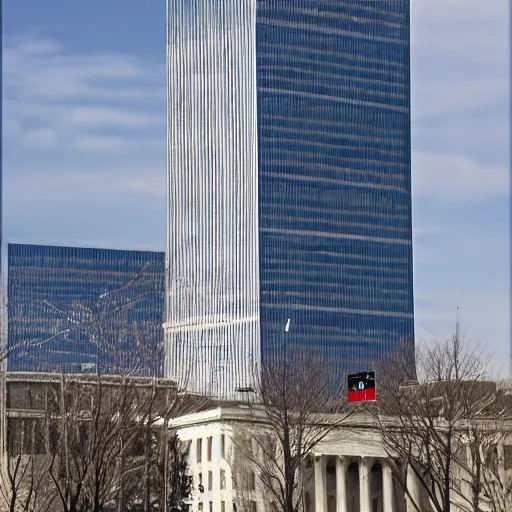 Image similar to dystopian futuristic totalitarian capital building in washington dc