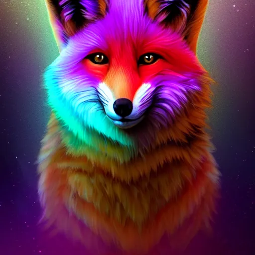 Prompt: digital fox, retrowave palette, highly detailed, anatomically correct vulpine, synth feel, fluffy face, ear floof, flowing fur, face only, super realism, accurate animal imagery, 4 k digital art