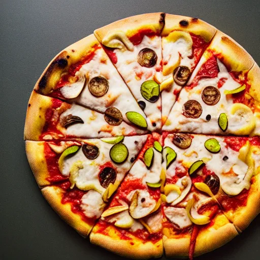 Image similar to a 🍕 made entirely out of 🥥 , 🥥 🍕 hybrid, 4k food photography