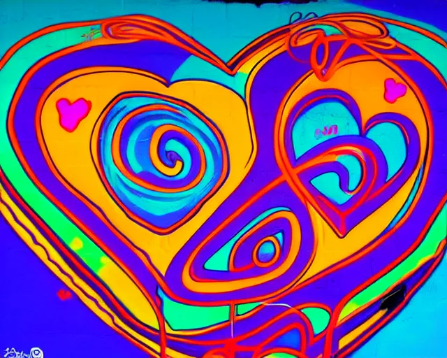 Image similar to graffiti, heart made with circles and lines, vivid colors, highly detailed, simple, no jagged lines, smooth, artstation, artwork by d * face