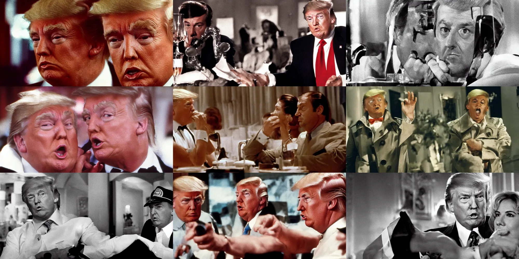 Prompt: movie still of donald trump in a tinto brass movie, 1 9 7 0 s