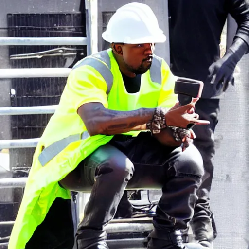 Image similar to photo of kanye west wearing a hard hat