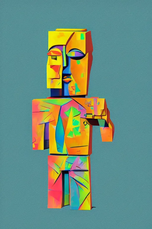 Image similar to cubist moai statue cutout digital illustration cartoon colorful beeple