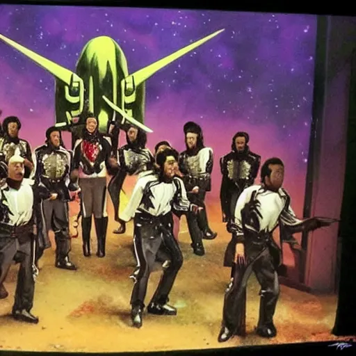 Prompt: A picture of a Klingon musical, by Banksy