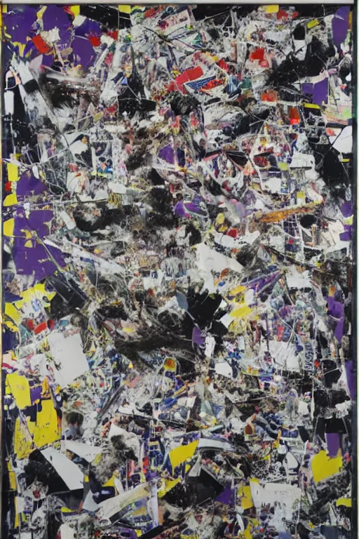 Prompt: mimmo rotella, violet polsangi, frank miller as infinite number of sewer rat carcasses, and garbage scattered everywhere, post - humanous, pop art, white frame