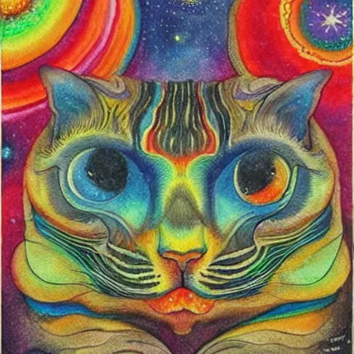 Image similar to a cosmic Siamese cat with galaxies swirling in her eyes, watercolor by Louis William Wain,