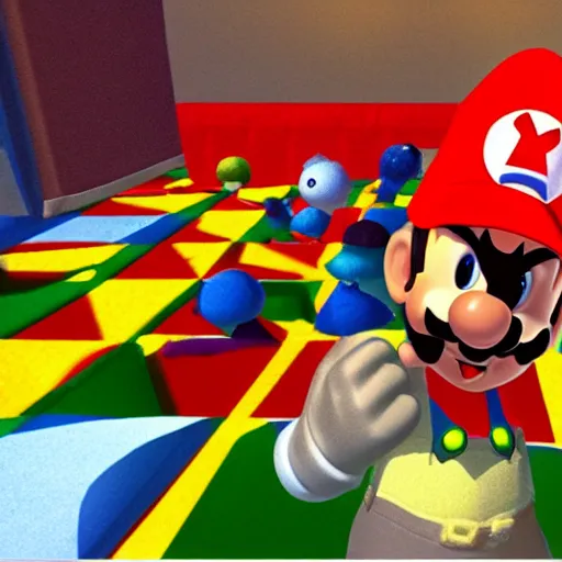 Prompt: A still of Steely Dan in Super Mario 64 (1996)