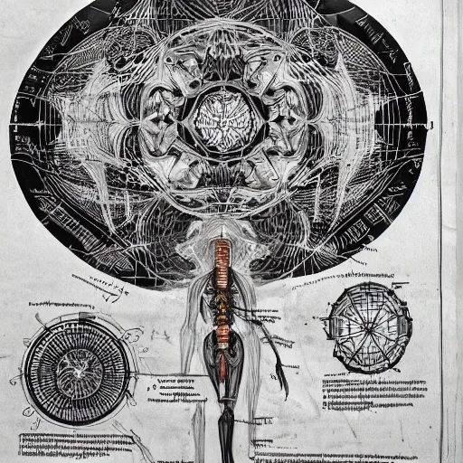 Image similar to anatomical diagram of spirituality, schematic, technical diagram, black paper, exceedingly insanely intricate, davinci, circuits, infographic, blueprint, illuminated manuscript, hand drawn, sketch