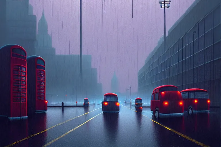 Prompt: london raining by Simon Stålenhag