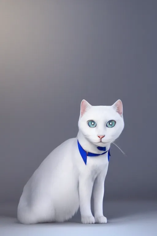 Image similar to a white cat with blue eyes wearing a red formal overcoat, hyperrealistic, concept art, octane render, unreal engine 5, realistic and defined face, profile picture, digital art, pixar and disney style, symmetrical, high quality, highly detailed, high coherence, path traced, house background, low contrast, beautiful