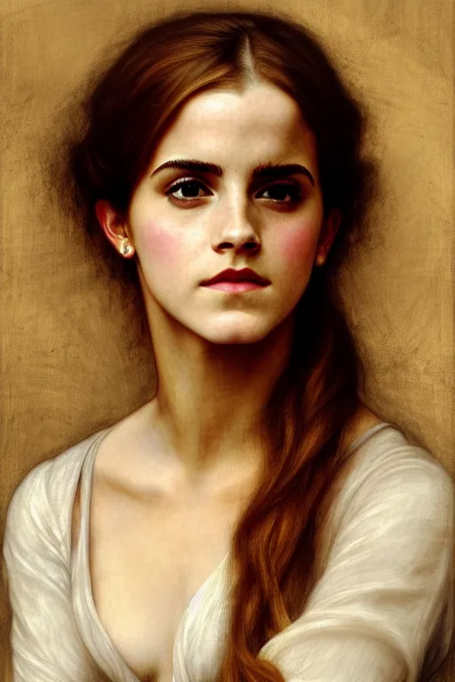 Image similar to emma watson, painting by rossetti bouguereau, detailed art, artstation