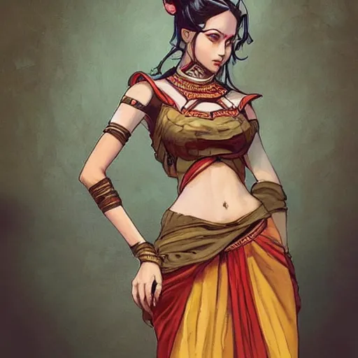 Prompt: art by artgerm and greg rutkowski and magali villeneuve, a beautiful cute girl wearing modern stylish costume in the style of Assamese bihu mekhela sador gamosa design, professional high quality commercial fashion design concept, anatomy, only two hands, slim female figure ramp walk showcase, elegant glamourous cosplay, exotic, ornamental, intricate, sensual pose, medium shot, mid-shot, highly detailed, digital painting, trending on artstation, concept art, sharp focus, illustration