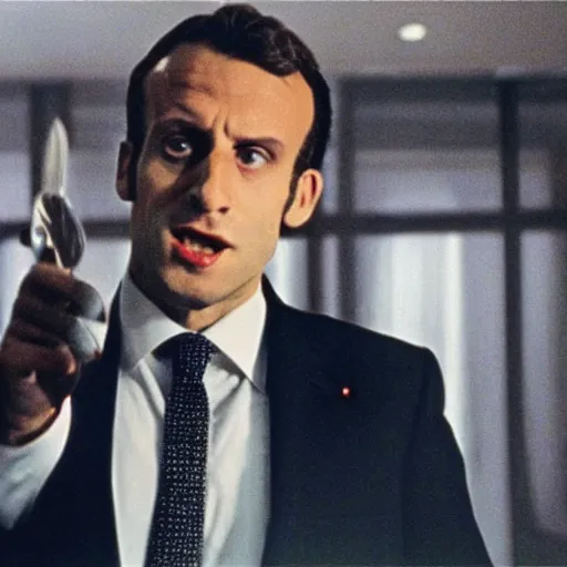 Image similar to Jewish Emmanuel Macron in American Psycho (1999)