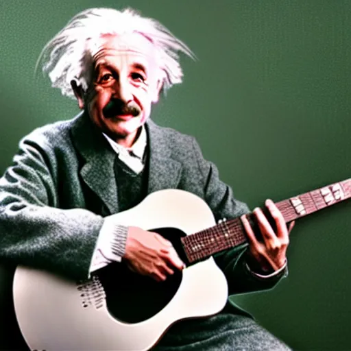 Prompt: colorized photo of Albert Einstein playing an electric guitar, 4k