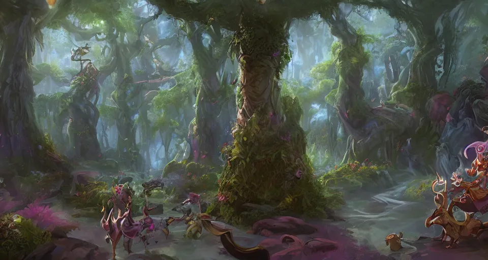Image similar to Enchanted and magic forest, by Blizzard Concept Artists