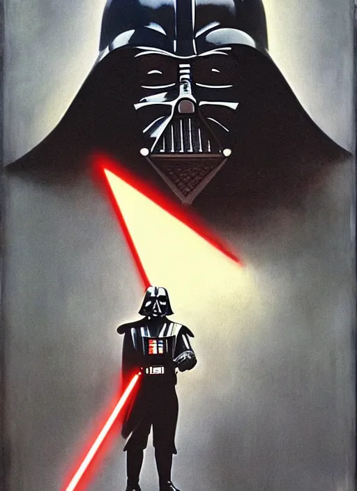 Prompt: a norman rockwell painting of darth vader on an i - beam