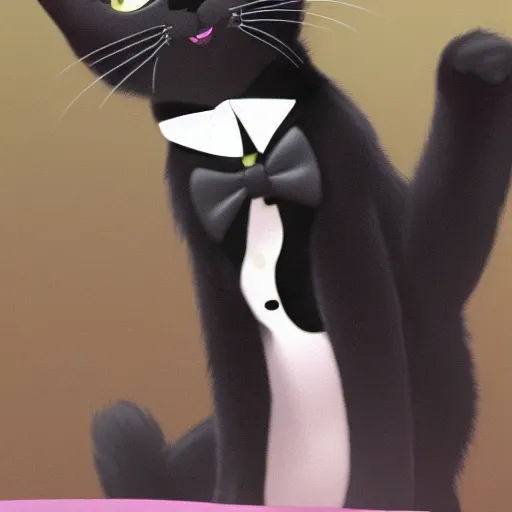 Image similar to a cat with a black tuxedo, walt disney style, 8 k, coherent,