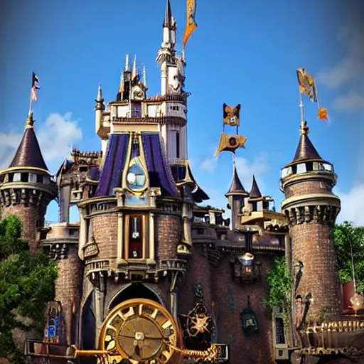 Prompt: steampunk disney castle