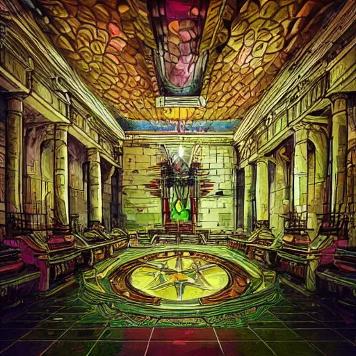 Image similar to eldritch legislature, fantasy illustration, realistic colorful photography, interior, hyperrealism