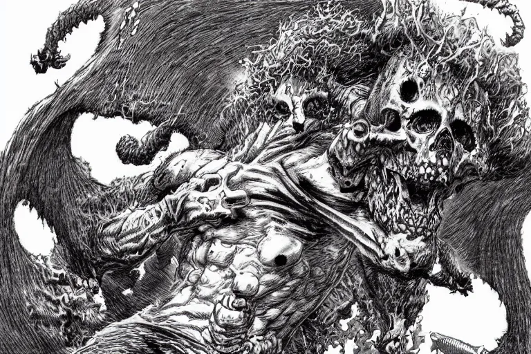 Image similar to Now I am become death, the destroyer of worlds. by kentaro miura, by kim jung gi