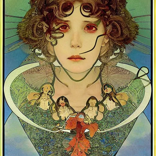 Image similar to manga skull portrait girl female angel princess skeleton realism hyperrealistic art Richard dadd and will cotton alphonse mucha pop art nouveau