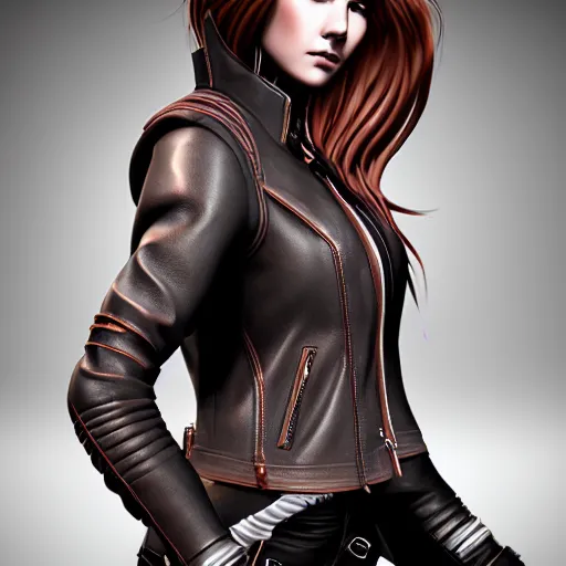 Image similar to a beautiful detailed 3 d matte portrait of sanna marin, by artgerm, leather jacket, fantasy, volumetric lighting, high details