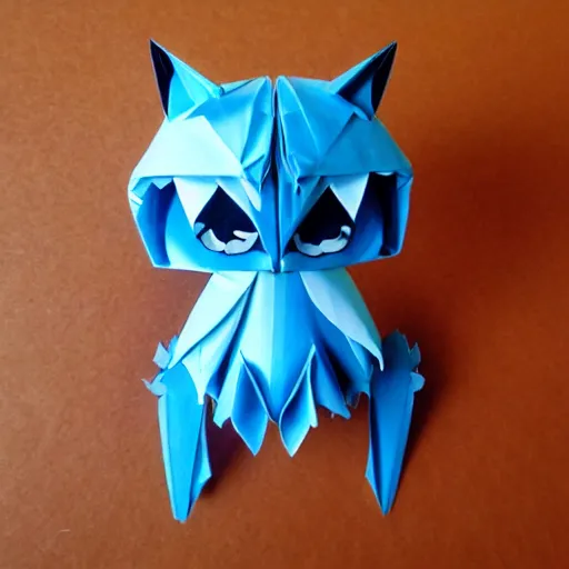 Prompt: realistic full body of chibi cute magical monster made of origami