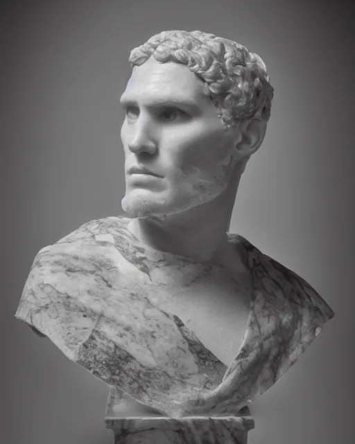 Image similar to a high quality photograph jerma 9 8 5 as a roman marble bust. cinematic lighting.