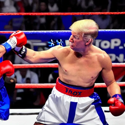Prompt: biden vs trump fighting boxeo.