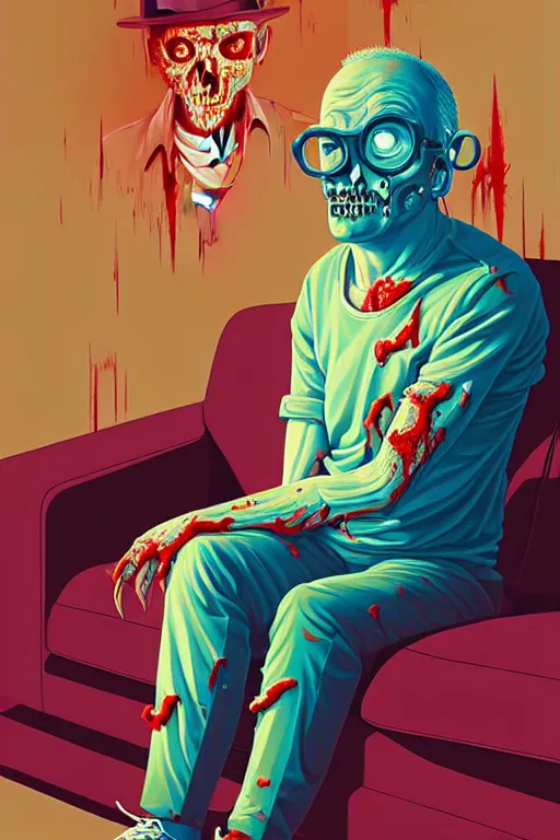 Image similar to a zombie dad sitting on the couch and watching tv, tristan eaton, victo ngai, artgerm, rhads, ross draws