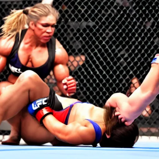 Image similar to transgender muscular woman beating up woman in ufc