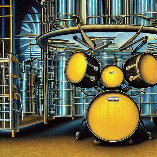 Image similar to drum kit in metal refinery by rob gonsalves