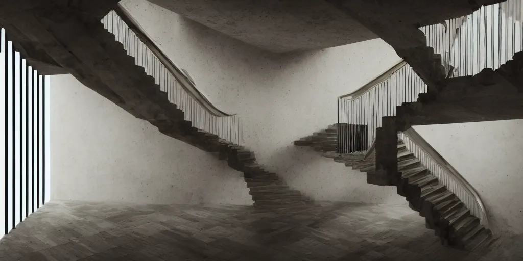 Image similar to inspirational staircase, layered perspective, cinematic, gorgeous lighting