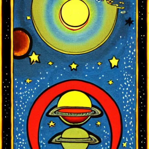 Prompt: a tarot card representing planets