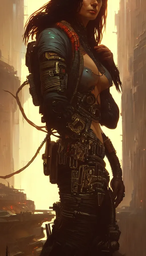 Image similar to cyberpunk western, insane, intricate, highly detailed, digital painting, artstation, concept art, smooth, sharp focus, illustration, Unreal Engine 5, 8K, art by artgerm and greg rutkowski and alphonse mucha