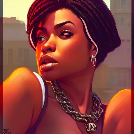 Prompt: beautiful Jaydayoungan the rapper as GTA character, R&B, closeup, D&D, intricate, elegant, highly detailed, digital painting, artstation, concept art, matte, sharp focus, illustration, art by Artgerm and Greg Rutkowski and Alphonse Mucha