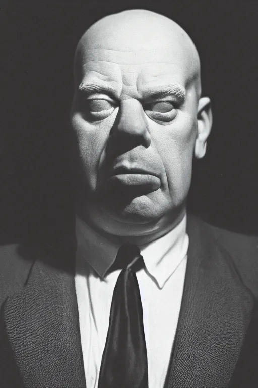 Image similar to studio portrait of man that looks excactly like homer simpson, lookalike, as if homer simpson came to life, soft light, black background, fine details, close - up, award winning photo by george hurrell