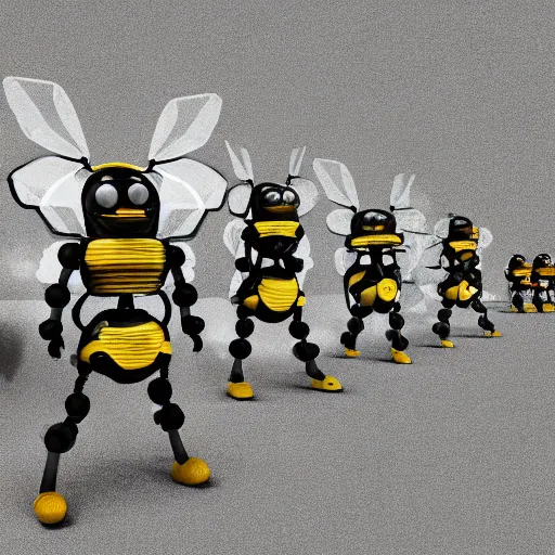 Image similar to a team of bee robots, hyperrealistic, digital art, 4 k