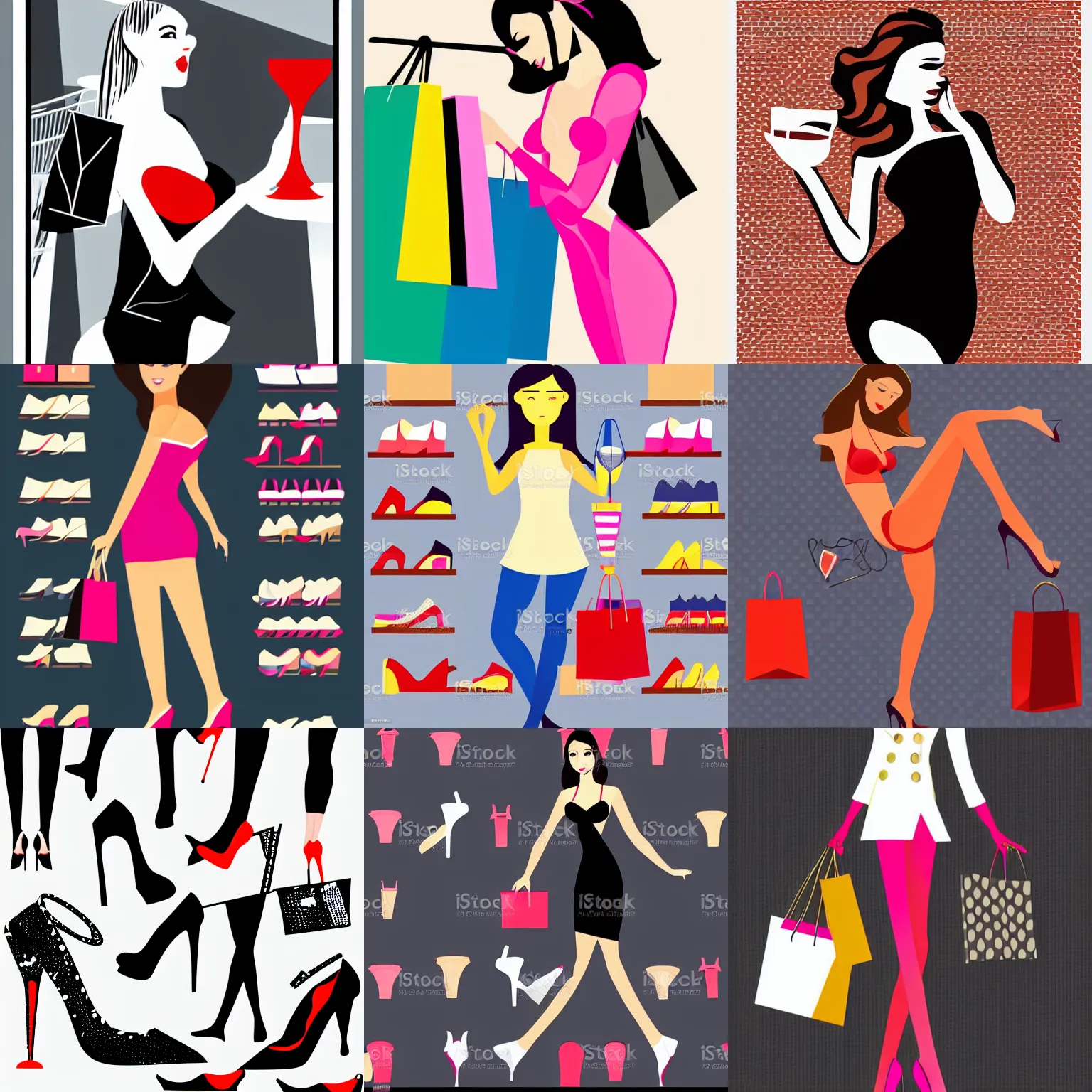 Prompt: sexy shopping woman with high heels ,vector art