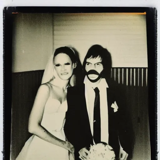 Prompt: a 1970s Polaroid portrait photograph of a zombie couple getting married