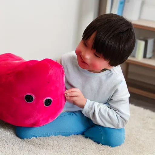 Prompt: children's plush toy shaped like a nissan cube