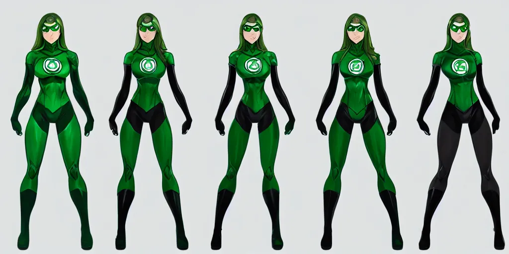 Image similar to full body exaggerated outfit, female green lantern character clean concepts by senior concept artist in the anime film, tech wear, streetwear, featured on artstation