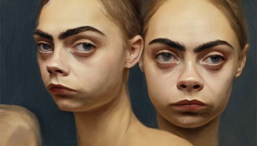 Prompt: painting by borremans, cara delevingne, detailed, stunning