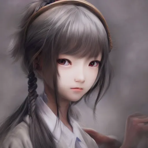 Image similar to ultra-detailed, amazing details, grayish palette, HD semirealistic anime CG concept art digital painting of a Japanese schoolgirl, by a Chinese artist at ArtStation, by Huang Guangjian, Fenghua Zhong, Ruan Jia, Xin Jin and Wei Chang. Realistic artwork of a Chinese videogame, gentle an harmonic colors.