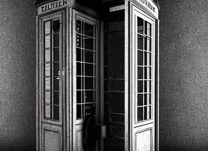 Prompt: an old abandoned ad broken telephone booth at the edge of the universe at night, film grain, misty, moody, sinister, ambient lighting, cinematic color grading, 8 k render, hyper realistic, realistic, unreal engine 5 render