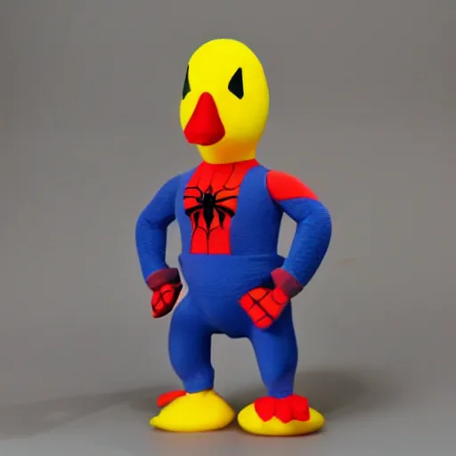 Prompt: rubber duck with a toy spiderman