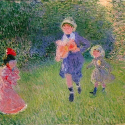 Image similar to monet chasing kids in the kindergarden